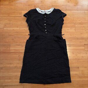 Vintage Black White 12/14 Lrg XL Soft Comfy Linen Cotton Viva Pockets Retro 50s